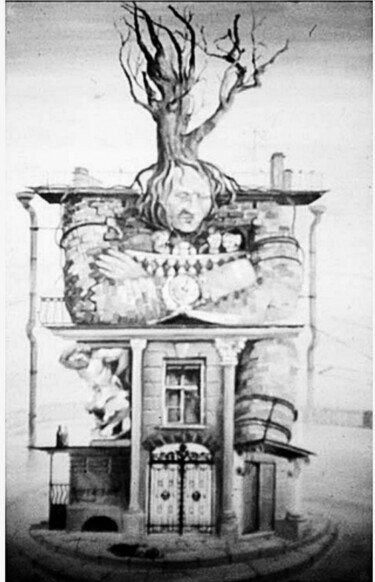 Картина под названием "Дом у дороги.(ч/б в…" - Tatyana Zakharova, Подлинное произведение искусства, Масло
