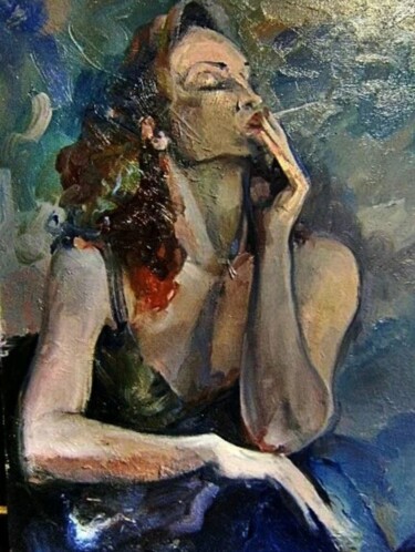 Картина под названием "Курильщица" - Tatyana Zakharova, Подлинное произведение искусства, Масло