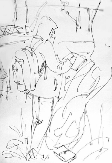 Drawing titled "Набросок на пленэре" by Tatyana Zakharova, Original Artwork, Gel pen
