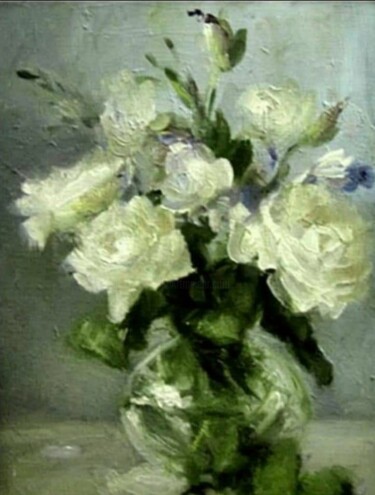 Картина под названием "Букет чайных роз" - Tatyana Zakharova, Подлинное произведение искусства, Масло