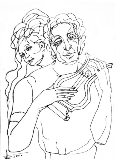 Рисунок под названием "Орфей и Эвридика" - Tatyana Zakharova, Подлинное произведение искусства, Гелевая ручка