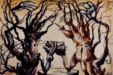 Peinture intitulée "Борьба ( этюд) 1999…" par Tatyana Zakharova, Œuvre d'art originale, Aquarelle
