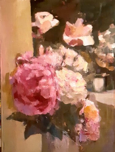 Картина под названием "Розовый букет (этюд)" - Tatyana Zakharova, Подлинное произведение искусства, Акрил
