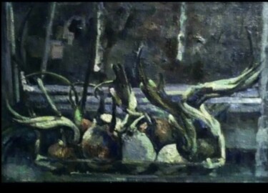 Картина под названием "Проросший лук на но…" - Tatyana Zakharova, Подлинное произведение искусства, Масло