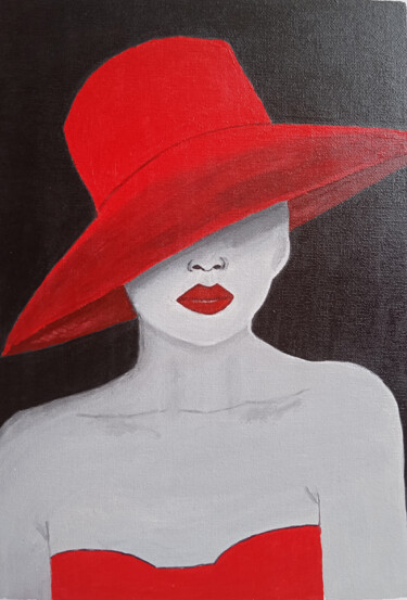 Peinture intitulée "Dame au chapeau rou…" par Tatyana Zarembovskaya, Œuvre d'art originale, Acrylique
