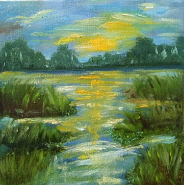 Ζωγραφική με τίτλο "Sunset on the water" από Tatyana Zarembovskaya, Αυθεντικά έργα τέχνης, Λάδι