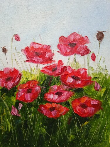 Peinture intitulée "Fleurs rouges sauva…" par Tatyana Zarembovskaya, Œuvre d'art originale, Huile
