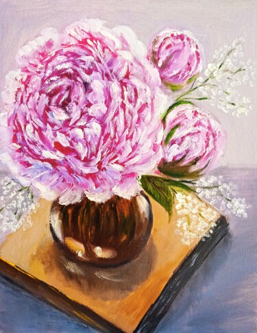 Painting titled "pivoine rose" by Tatyana Zarembovskaya, Original Artwork, Oil