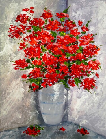 Malerei mit dem Titel "Fleurs sauvages rou…" von Tatyana Zarembovskaya, Original-Kunstwerk, Öl
