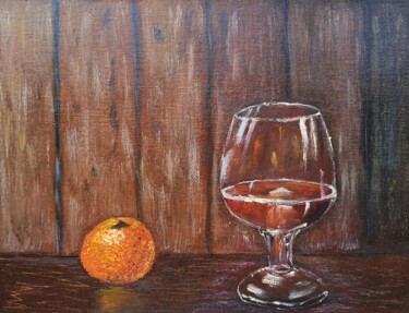 Painting titled "A glass of whiskey" by Tatyana Zarembovskaya, Original Artwork, Oil
