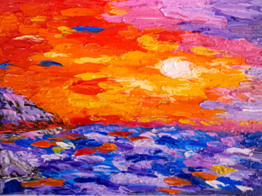 Painting titled "Coucher de soleil m…" by Tatyana Zarembovskaya, Original Artwork, Oil