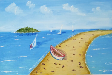 Painting titled "Sailboats at sea" by Tatyana Zarembovskaya, Original Artwork, Oil