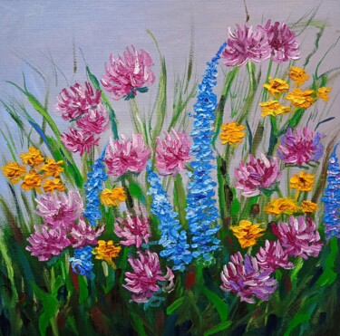 Painting titled "Flowers in the fiel…" by Tatyana Zarembovskaya, Original Artwork, Oil