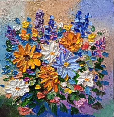 Картина под названием "Painting with flowe…" - Tatyana Zarembovskaya, Подлинное произведение искусства, Масло