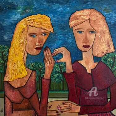Peinture intitulée "“Gossip Conversatio…" par Tau, Œuvre d'art originale, Huile