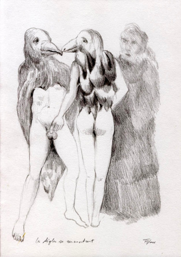 Dessin intitulée "Les aigles se renco…" par Michel Tava, Œuvre d'art originale, Crayon