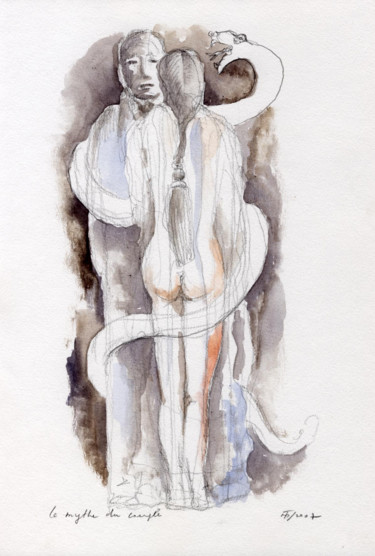 Dessin intitulée "Le mythe du couple" par Michel Tava, Œuvre d'art originale, Autre