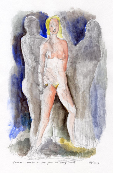 Dessin intitulée "Femme mise à nu par…" par Michel Tava, Œuvre d'art originale, Autre