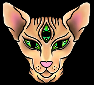 Digitale Kunst getiteld "Shrooming cat" door Tawnie Martinez (Earthjem), Origineel Kunstwerk, Digitaal Schilderwerk