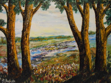 Painting titled "" FABULOUS PINES "" by Sergeys Balura, Original Artwork, Oil Mounted on Wood Stretcher frame