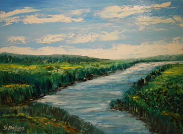 Painting titled ""BEAUTIFUL RIVER"" by Sergeys Balura, Original Artwork, Oil Mounted on Wood Stretcher frame