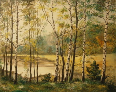 Painting titled ""AUTUMN"" by Sergeys Balura, Original Artwork, Oil Mounted on Wood Stretcher frame