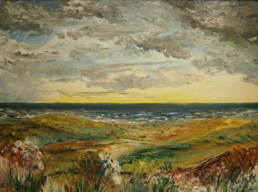 Painting titled ""THE SEA FROM MY IN…" by Sergeys Balura, Original Artwork, Oil Mounted on Wood Stretcher frame