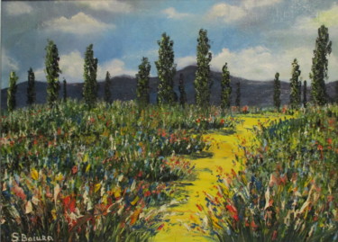 Painting titled ""FIELD"" by Sergeys Balura, Original Artwork, Oil Mounted on Wood Stretcher frame