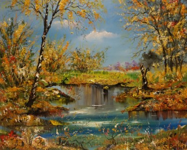 Painting titled ""FABULOUS SWAMP IN…" by Sergeys Balura, Original Artwork, Oil Mounted on Wood Stretcher frame