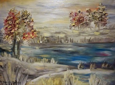 Painting titled ""WINTER FROM MY CHI…" by Sergeys Balura, Original Artwork, Oil Mounted on Wood Stretcher frame