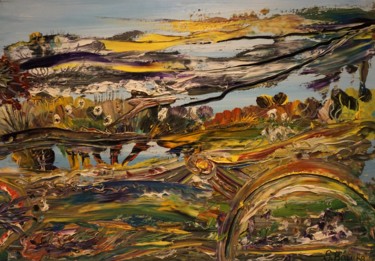 Peinture intitulée ""GALACTIC LAKE"" par Sergeys Balura, Œuvre d'art originale, Huile Monté sur Châssis en bois