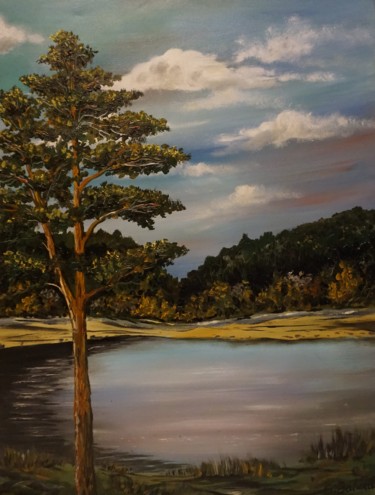 Painting titled "" LONELY PINE "" by Sergeys Balura, Original Artwork, Oil Mounted on Wood Stretcher frame