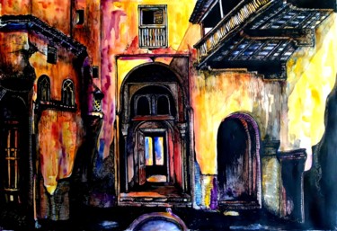 Painting titled "Lewis en la Alhambra" by Tay Aguilar, Original Artwork, Watercolor