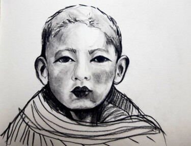 Zeichnungen mit dem Titel "Niño" von Tay Aguilar, Original-Kunstwerk, Conté-Buntstifte