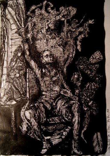 Tekening getiteld "Don Quijote" door Tay Aguilar, Origineel Kunstwerk, Inkt