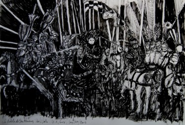 Disegno intitolato "La Batalla de San R…" da Tay Aguilar, Opera d'arte originale, Inchiostro