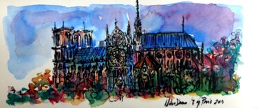 Painting titled "Notre-Dame de París" by Tay Aguilar, Original Artwork, Watercolor