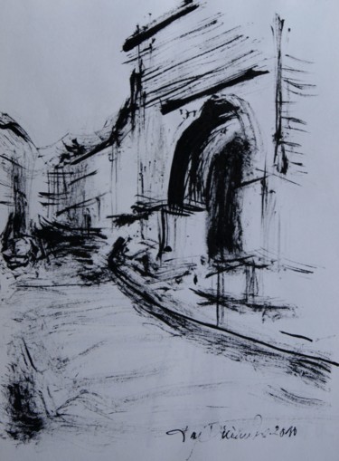 Dessin intitulée "Una calle" par Tay Aguilar, Œuvre d'art originale, Encre