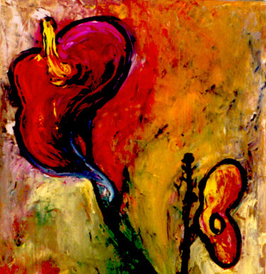Schilderij getiteld "Flores" door Tay Aguilar, Origineel Kunstwerk, Olie