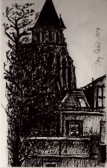 Drawing titled "Una calle de París…" by Tay Aguilar, Original Artwork, Ink