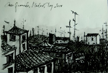 Drawing titled "Vista de tejados de…" by Tay Aguilar, Original Artwork, Ink