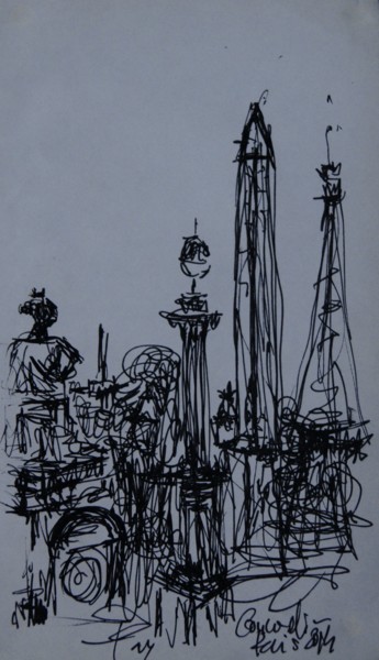 Disegno intitolato "Plaza de la Concord…" da Tay Aguilar, Opera d'arte originale, Inchiostro