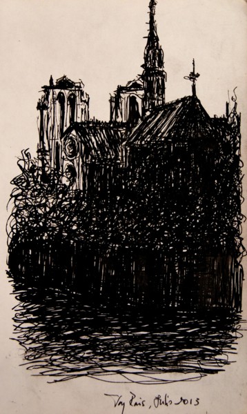 Disegno intitolato "Notre-Dame desde el…" da Tay Aguilar, Opera d'arte originale, Inchiostro