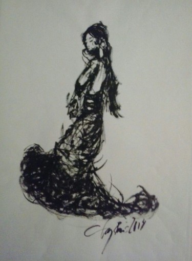 Dessin intitulée "Bailaora" par Tay Aguilar, Œuvre d'art originale, Encre