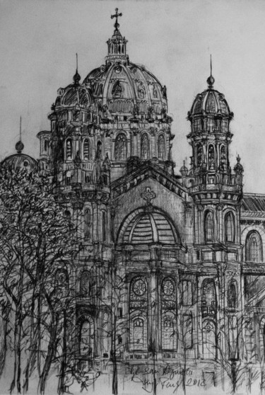 Dessin intitulée "Église Saint August…" par Tay Aguilar, Œuvre d'art originale, Crayon