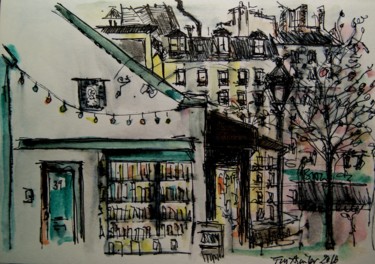 Schilderij getiteld "Librería Shakespear…" door Tay Aguilar, Origineel Kunstwerk, Aquarel