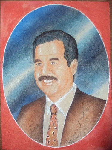 Peinture intitulée "البطل صدام حسين" par Tayeb Lachleg, Œuvre d'art originale, Autre