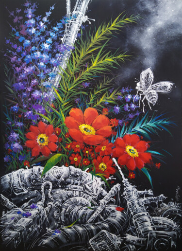 Картина под названием "The Flowers" - Tayyar Özkan, Подлинное произведение искусства, Акрил
