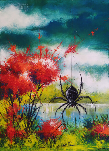 Schilderij getiteld "Spider" door Tayyar Özkan, Origineel Kunstwerk, Acryl