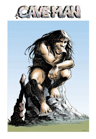 Arts numériques intitulée "Caveman Thinker" par Tayyar Özkan, Œuvre d'art originale, Travail numérique 2D